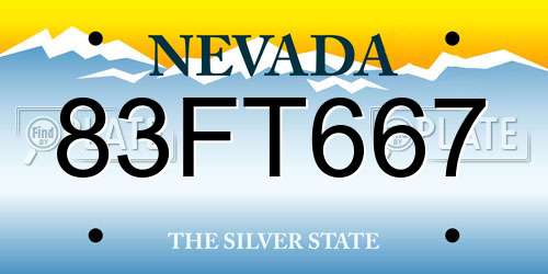 83FT667 Nevada License Plate