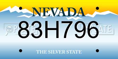 83H796 Nevada License Plate