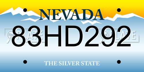 83HD292 Nevada License Plate