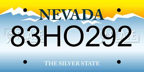 83HO292 Nevada License Plate