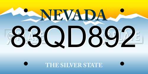 83QD892 Nevada License Plate