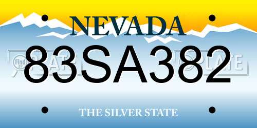 83SA382 Nevada License Plate