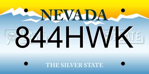 844HWK Nevada License Plate