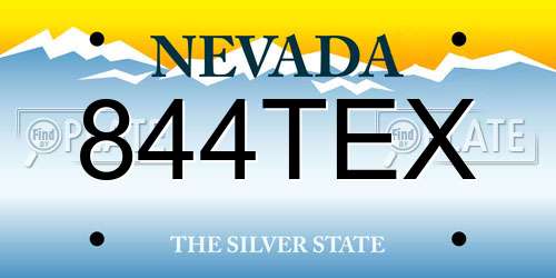 844TEX Nevada License Plate