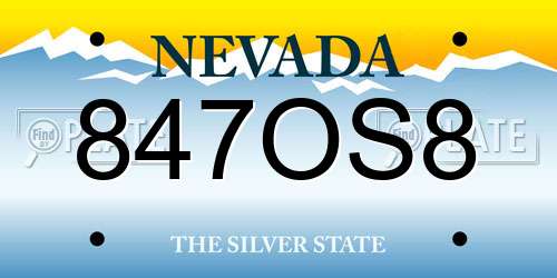847OS8 Nevada License Plate