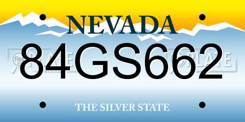 84GS662 Nevada License Plate