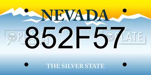852F57 Nevada License Plate