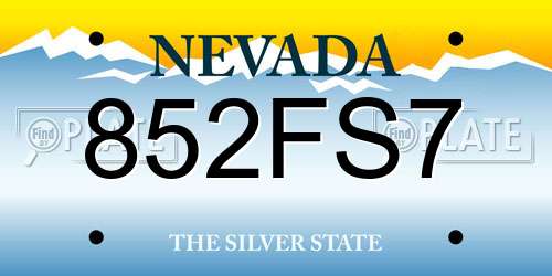 852FS7 Nevada License Plate