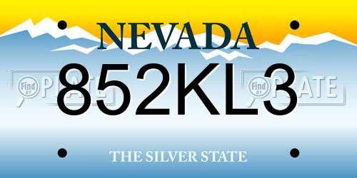 852KL3 Nevada License Plate