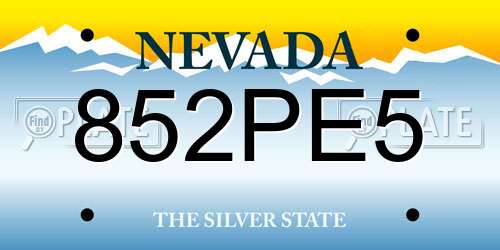 852PE5 Nevada License Plate