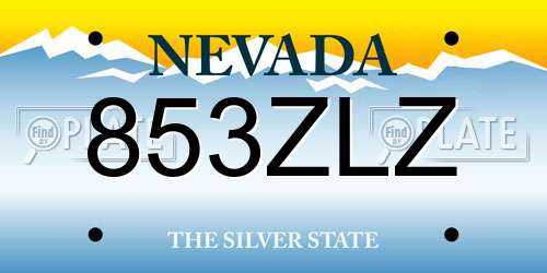 853ZLZ Nevada License Plate