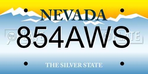 854AWS Nevada License Plate