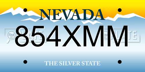 854XMM Nevada License Plate