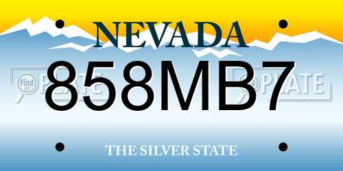 858MB7 Nevada License Plate