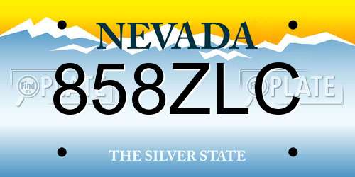 858ZLC Nevada License Plate
