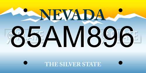 85AM896 Nevada License Plate