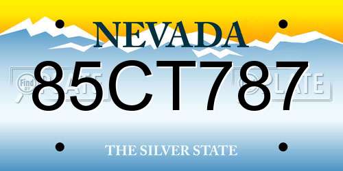 85CT787 Nevada License Plate