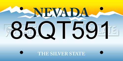 85QT591 Nevada License Plate