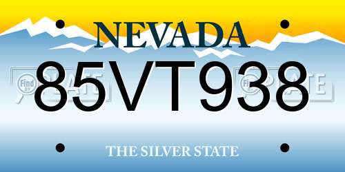 85VT938 Nevada License Plate