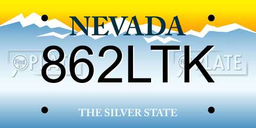 862LTK Nevada License Plate