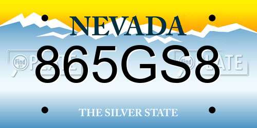 865GS8 Nevada License Plate