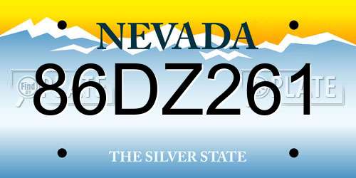 86DZ261 Nevada License Plate