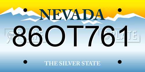 86OT761 Nevada License Plate
