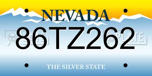 86TZ262 Nevada License Plate