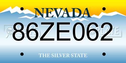 86ZE062 Nevada License Plate
