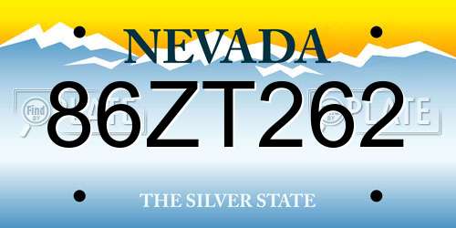 86ZT262 Nevada License Plate