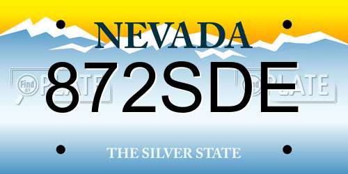 872SDE Nevada License Plate