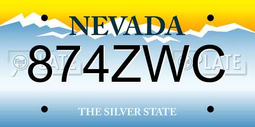 874ZWC Nevada License Plate