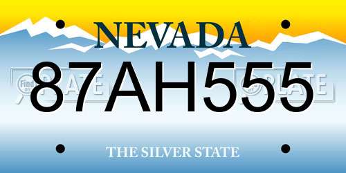 87AH555 Nevada License Plate