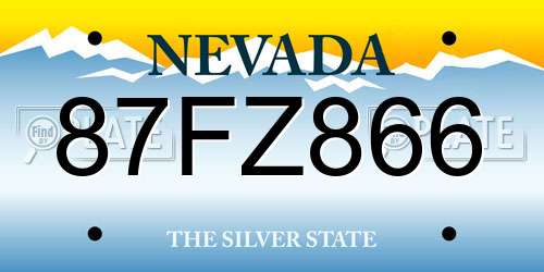 87FZ866 Nevada License Plate