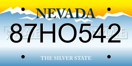 87HO542 Nevada License Plate