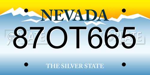 87OT665 Nevada License Plate