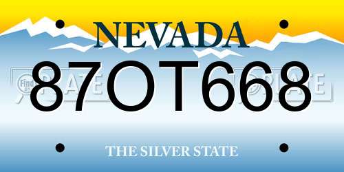 87OT668 Nevada License Plate