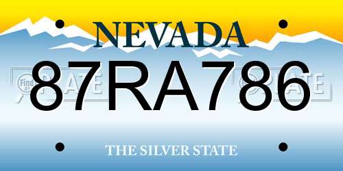 87RA786 Nevada License Plate