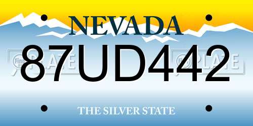 87UD442 Nevada License Plate