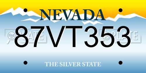 87VT353 Nevada License Plate