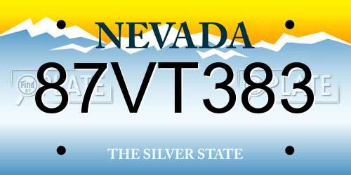 87VT383 Nevada License Plate