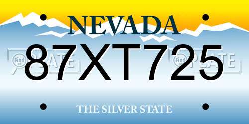 87XT725 Nevada License Plate