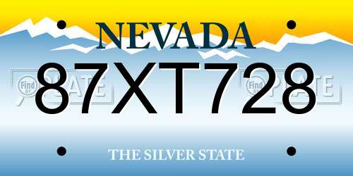 87XT728 Nevada License Plate