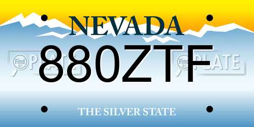 880ZTF Nevada License Plate