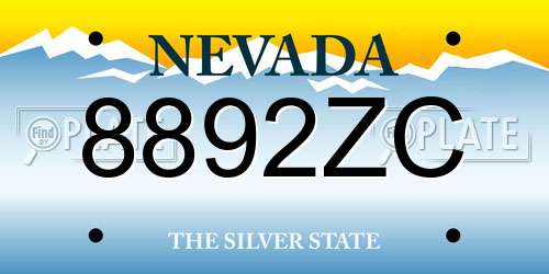 8892ZC Nevada License Plate