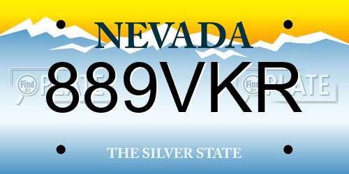 889VKR Nevada License Plate