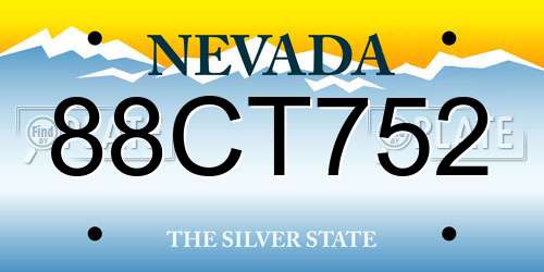 88CT752 Nevada License Plate