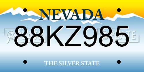 88KZ985 Nevada License Plate