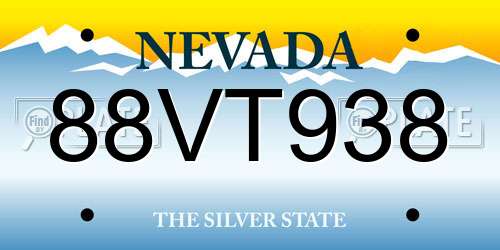 88VT938 Nevada License Plate