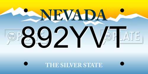 892YVT Nevada License Plate